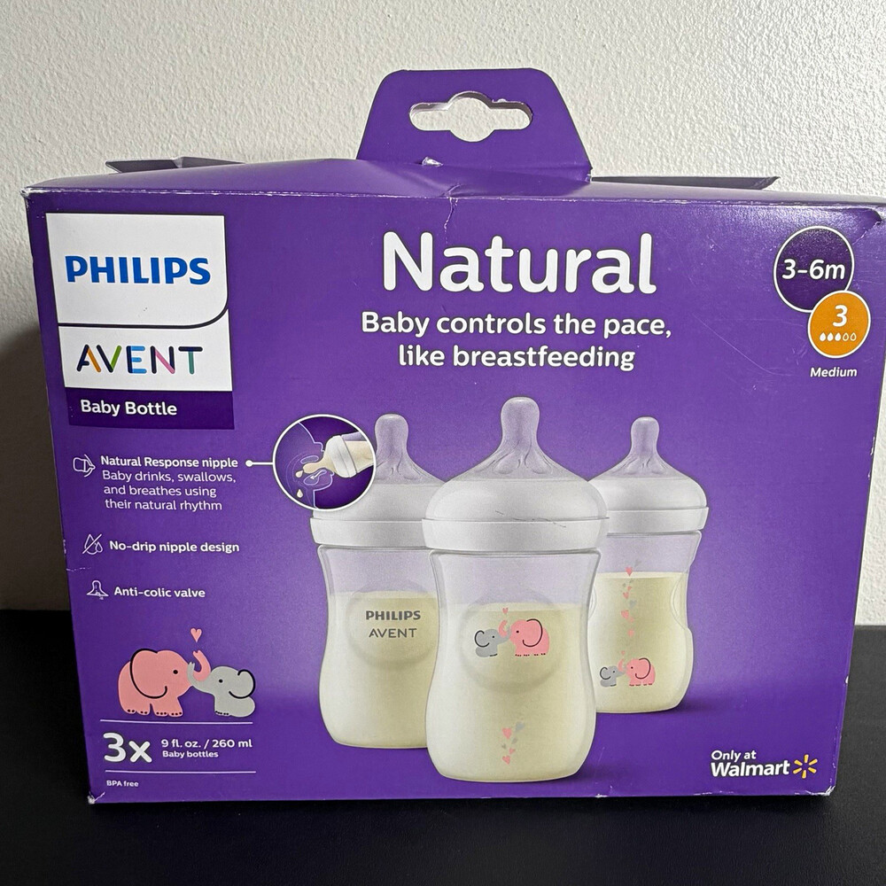 Philips AVENT Natural Wide Neck Bottle Set 3-Pack 9oz Medium Flow 3+ Months